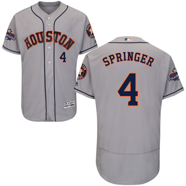 Astros #4 George Springer Grey Flexbase Authentic Collection World Series Champions Stitched MLB Jersey - Click Image to Close